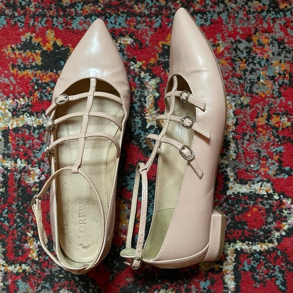 JCrew Caged Pointed Toe Flats Pink Glossy Leather sz 7.5 - Picture 1 of 9
